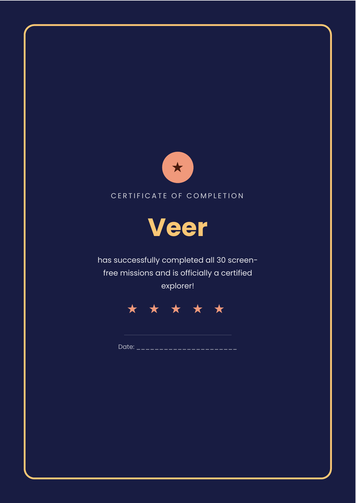 A certificate of completion personalized for the child