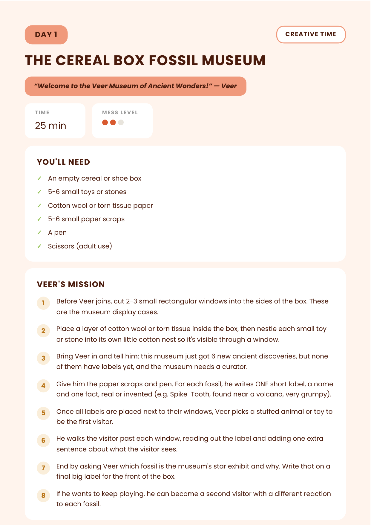 A sample mission page with step-by-step instructions
